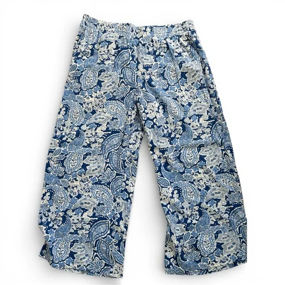 J. Jill Blue & White Paisley Wide-Leg Ankle Pants Rayon Size M Boho Chic - Picture 3 of 9